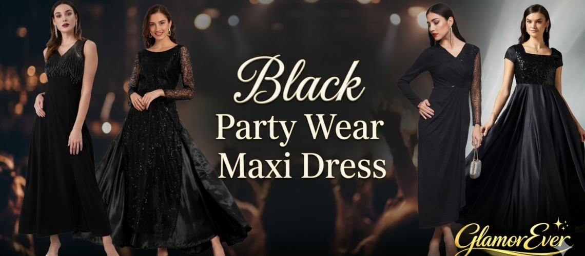 Black Party Wear Maxi Dress for Women
