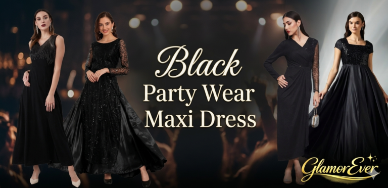 Black Party Wear Maxi Dress for Women