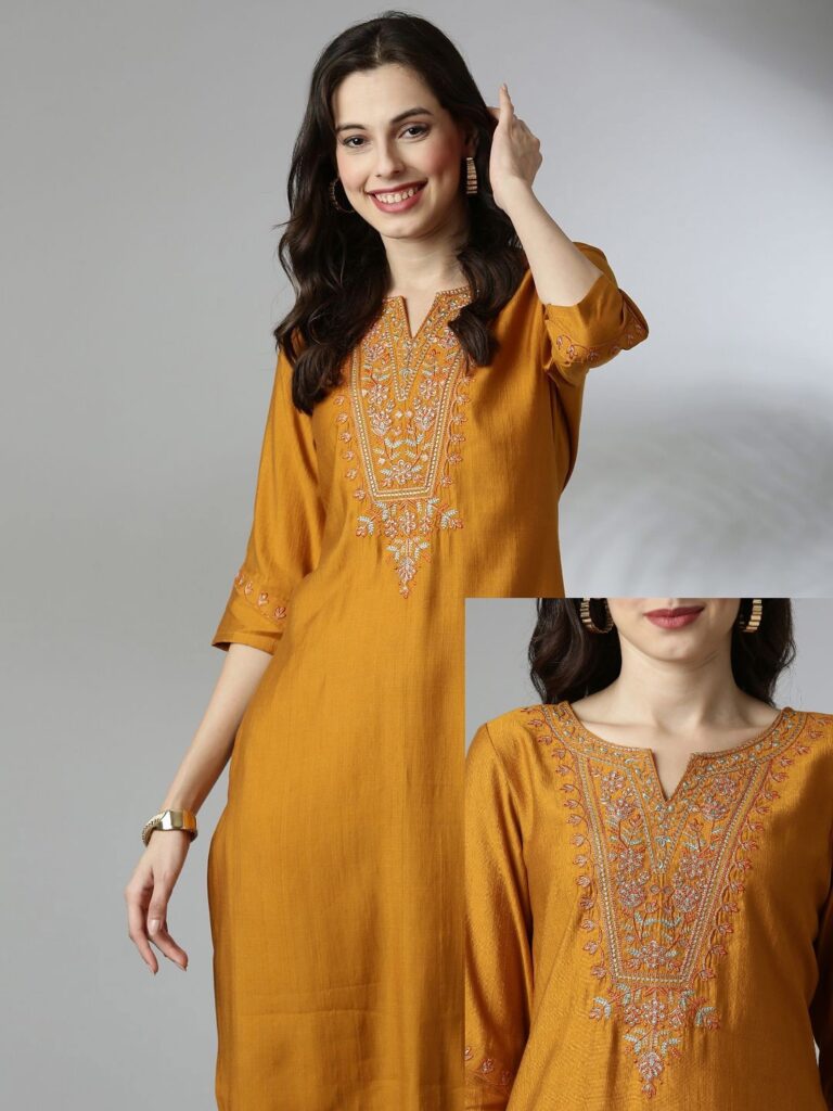 Women Ethnic Motifs Embroidered Regular A-Line Kurta