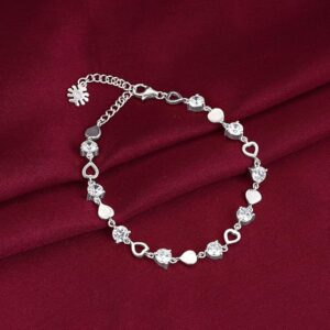925 Silver Heart Lock Bracelet Anklet Pendant with Link Chain