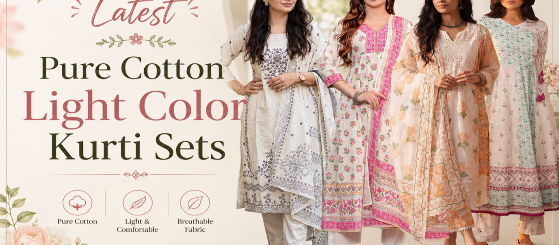 Latest Pure Cotton Light Color Kurti Sets for Summer